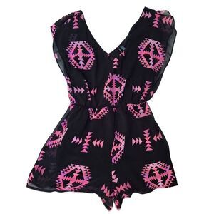Heartsoul Black and Pink Tribal V-neck Romper Women's Size XS